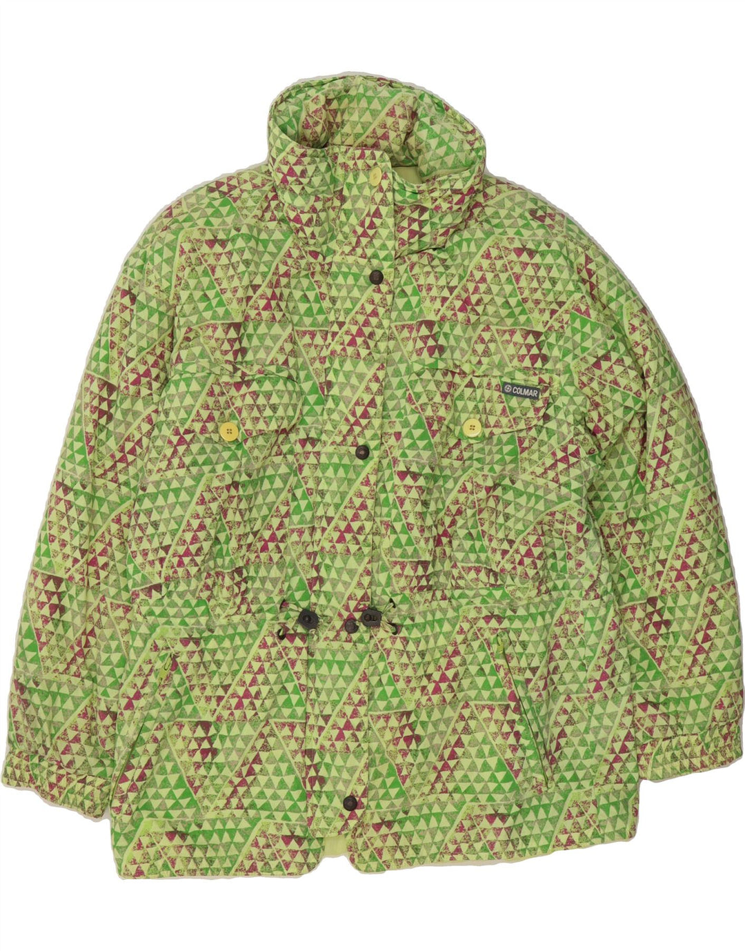 COLMAR Womens Oversized Windbreaker Jacket IT 44 Medium Green Geometric Vintage Colmar and Second-Hand Colmar from Messina Hembry 