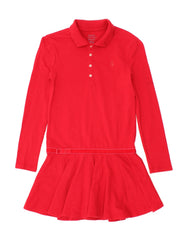 POLO RALPH LAUREN Girls Long Sleeve Polo Dress 8-9 Years Medium  Red