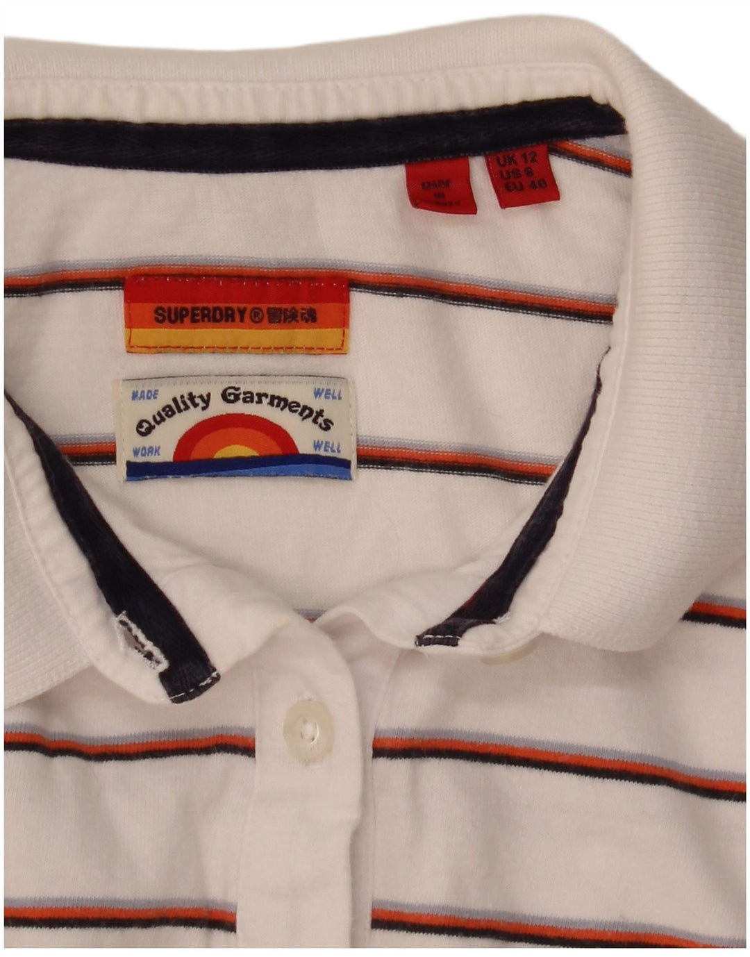 SUPERDRY Womens Polo Shirt UK 12 Medium White Striped