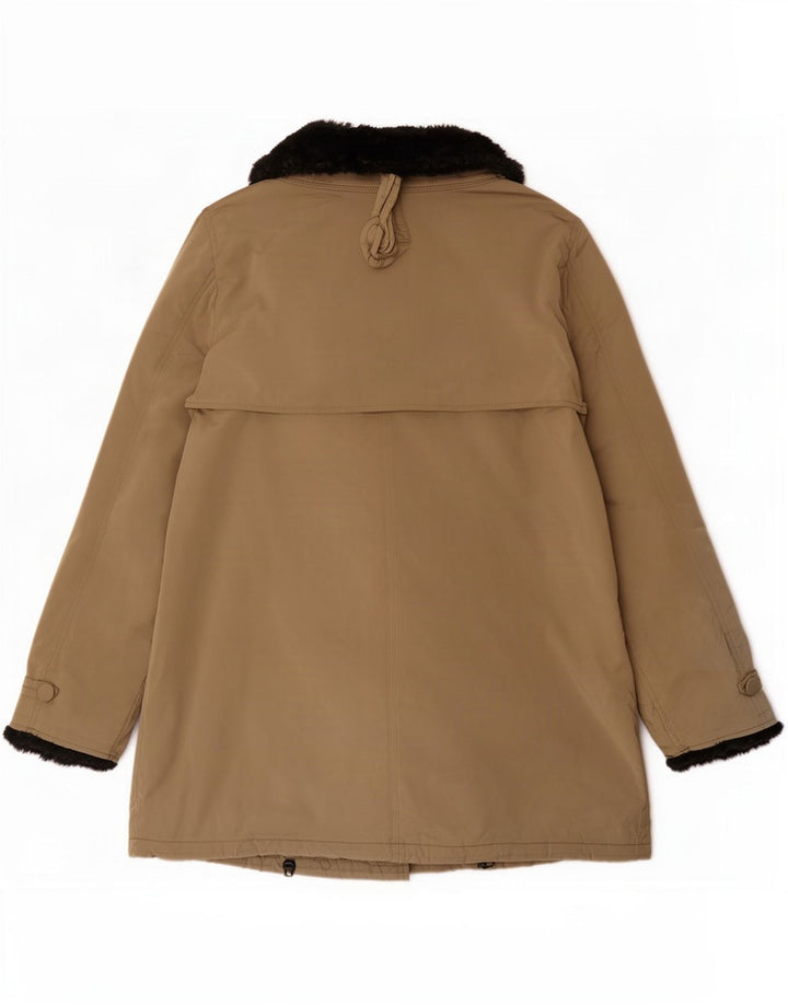 Krizia Jeans Womens Overcoat UK 16 Large Beige Colourblock Polyester
