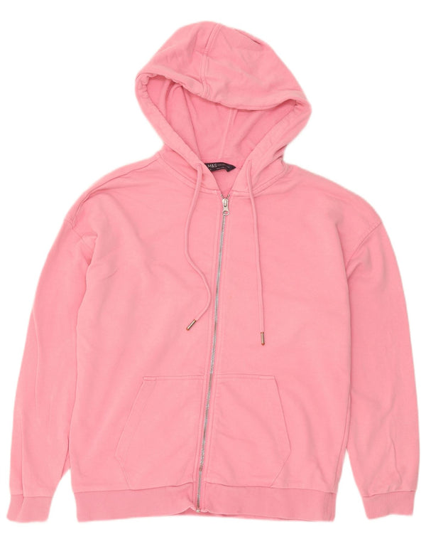 Marks & Spencer Womens Relaxed Fit Zip Hoodie Sweater UK 10 Small Pink