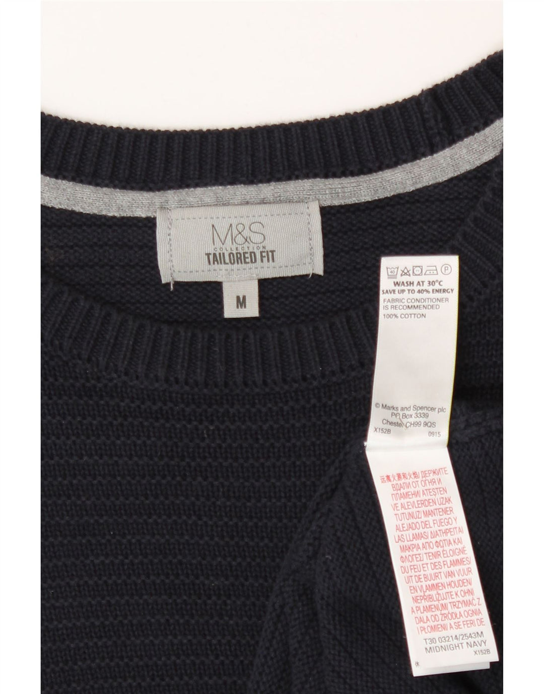 Marks & Spencer Mens Crew Neck Jumper Sweater Medium Navy Blue Cotton