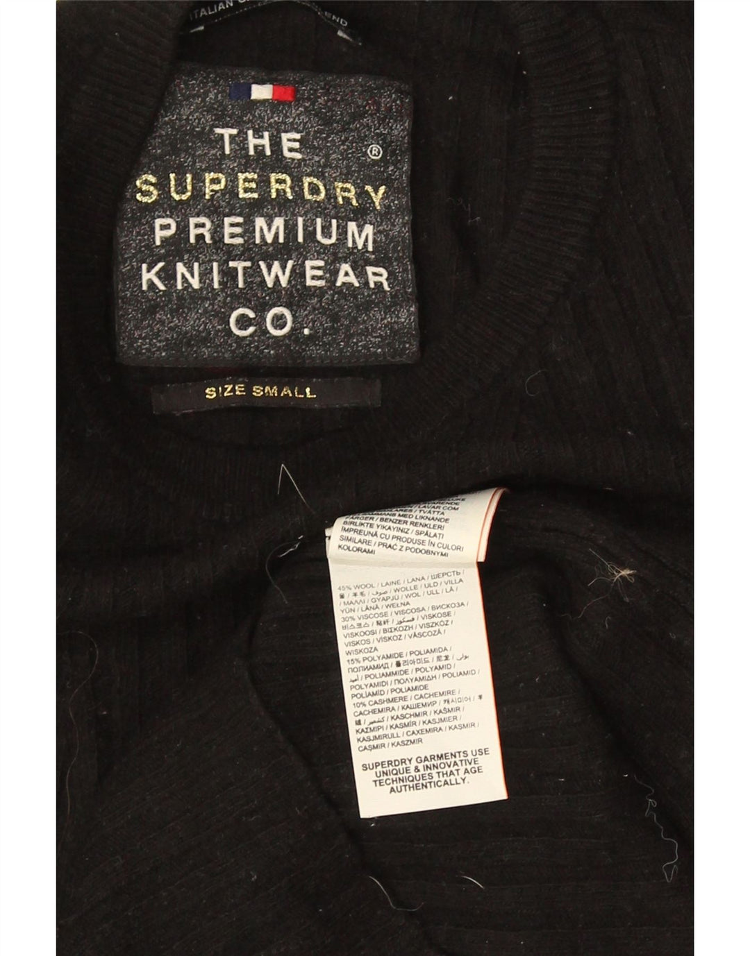 Superdry Womens Crew Neck Jumper Sweater UK 8 Small Black Wool