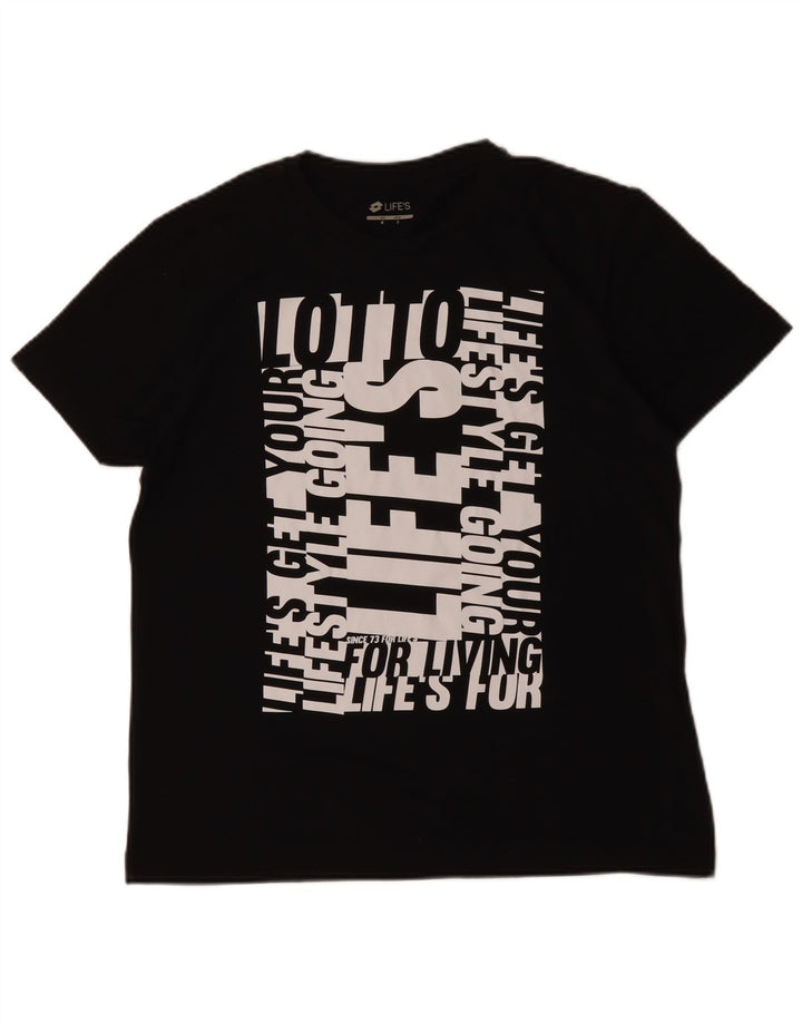 LOTTO Mens Graphic T-Shirt Top Small Black Cotton