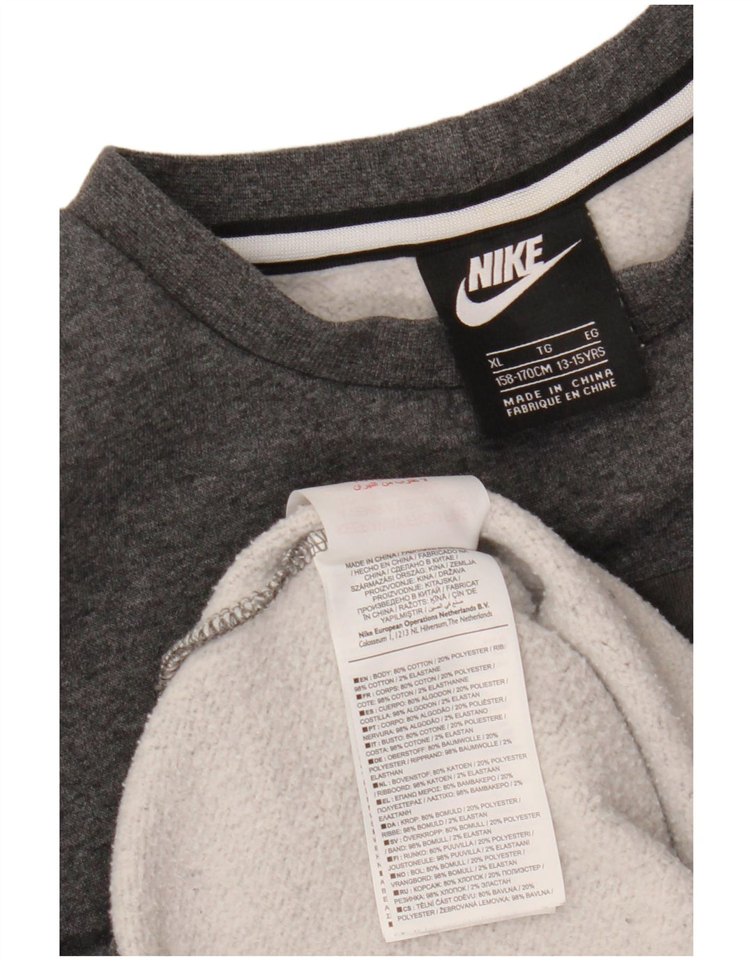 NIKE Boys Graphic Sweatshirt Jumper 13-14 Years XL Grey Colourblock Cotton
