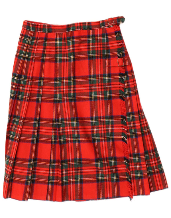 Vintage Womens Wrap Pleated Skirt W26 Small Red Plaid