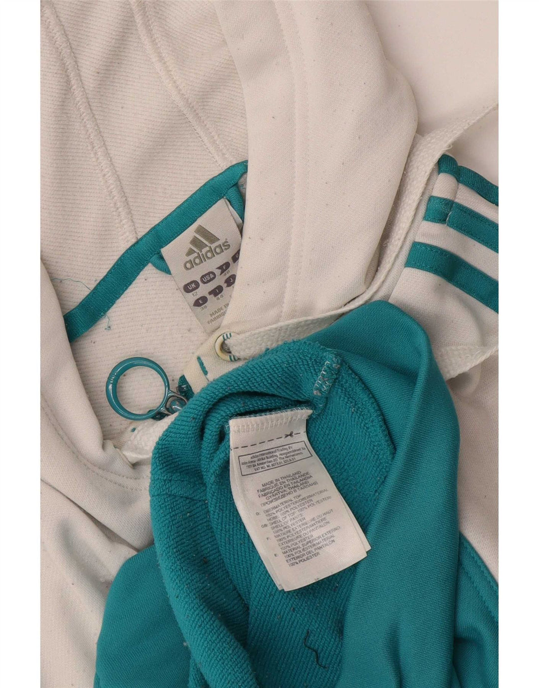 Adidas Womens Zip Hoodie Sweater UK 12 Medium White Colourblock Polyester