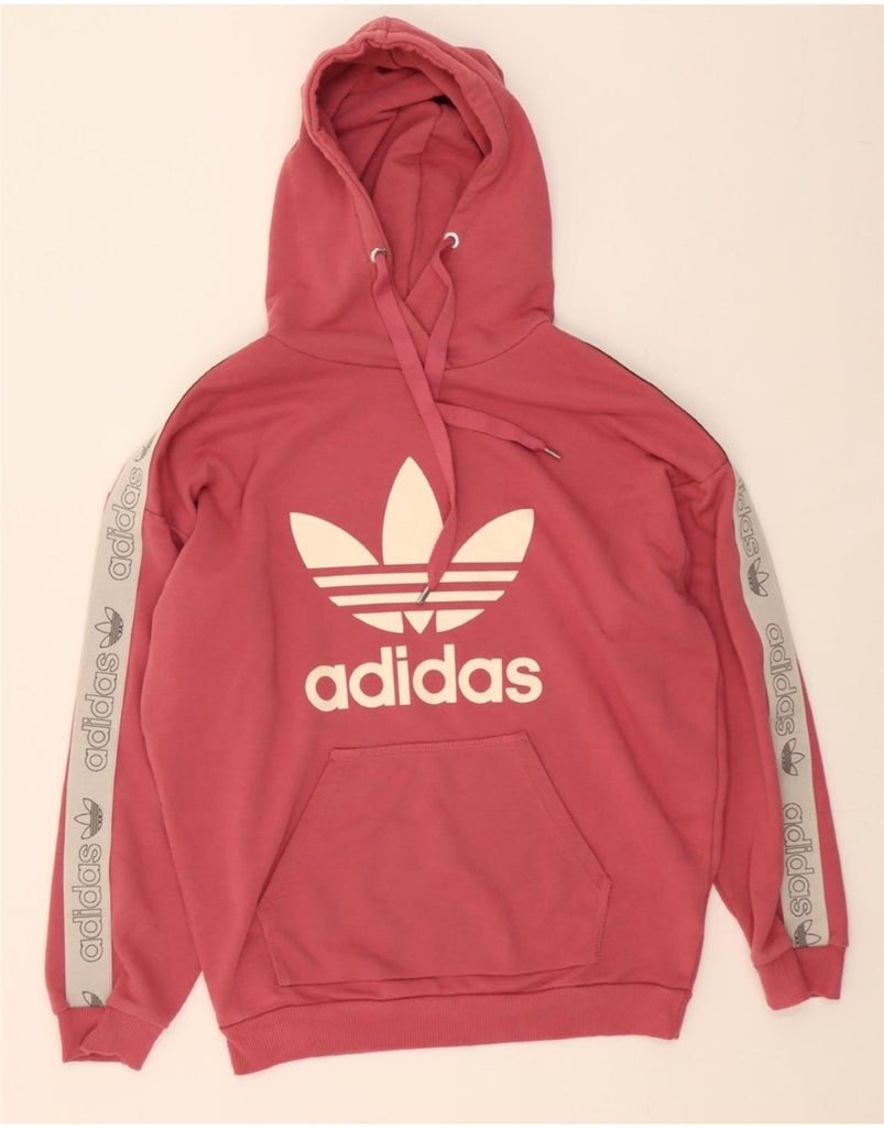ADIDAS Womens Graphic Hoodie Jumper UK 14 Large Pink Colourblock Cotton Vintage Adidas and Second-Hand Adidas from Messina Hembry 