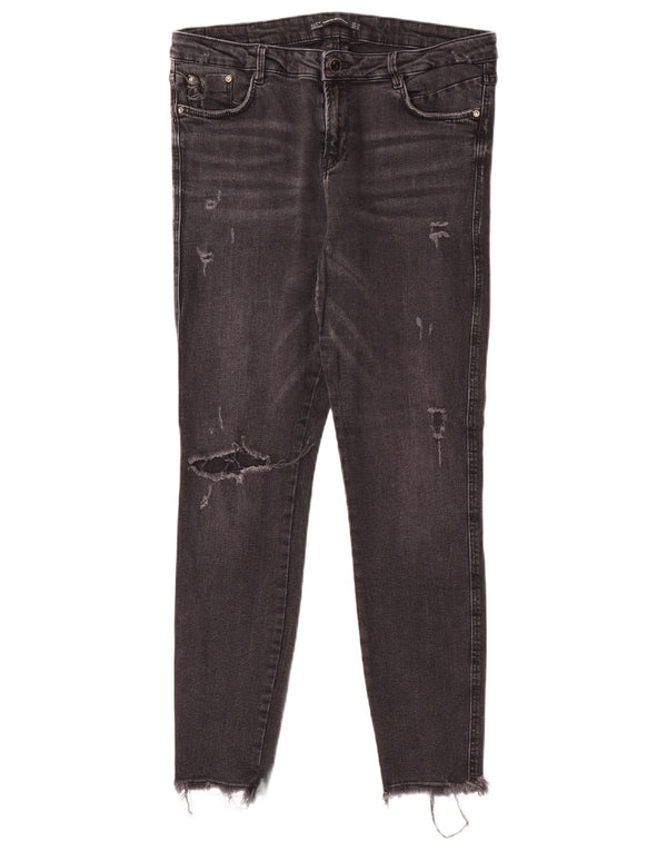 Zara Womens Trafaluc Distressed Skinny Jeans EU 44 XL W34 L28 Black Cotton