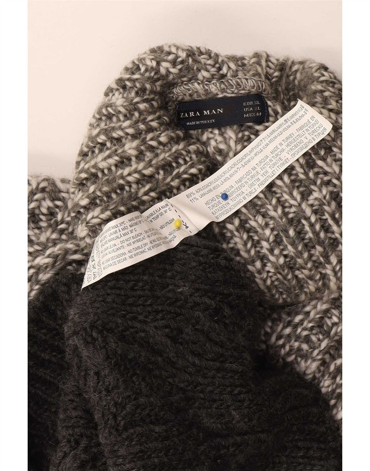 Zara Mens Roll Neck Jumper Sweater XL Grey Colourblock Acrylic