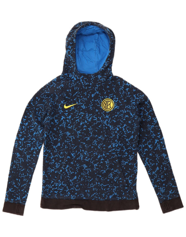 Nike Boys Inter Milan Hoodie Jumper 12-13 Years Large Navy Blue Spotted