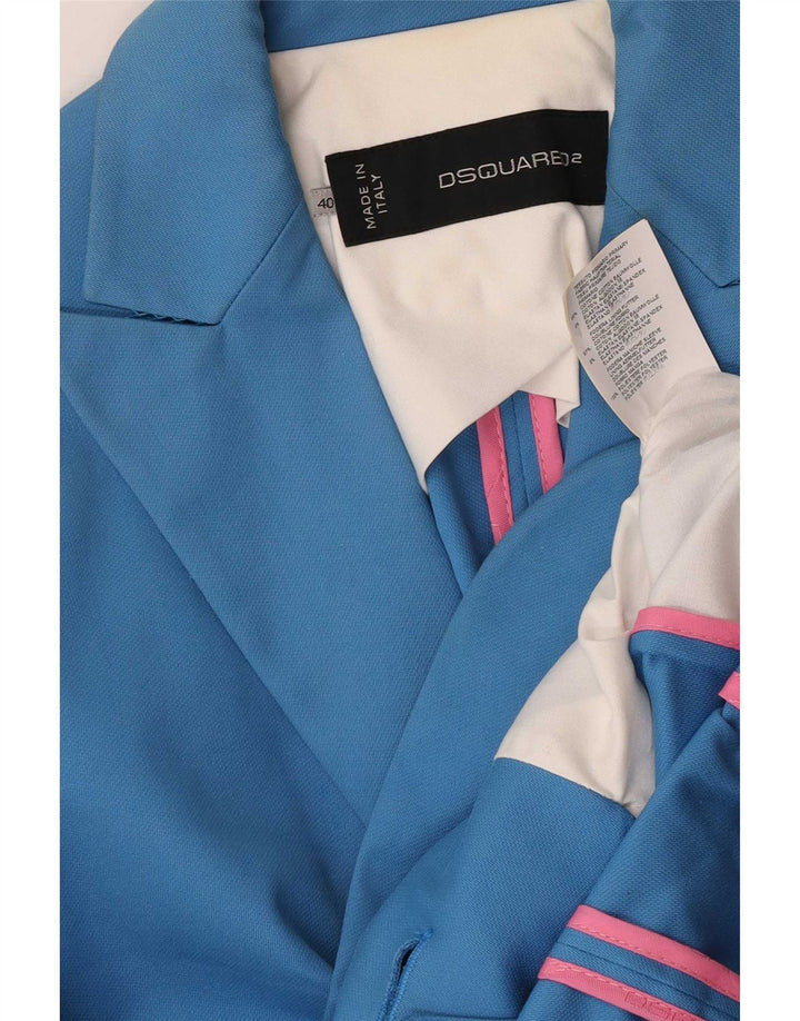 Dsquared2 Womens Crop 1 Button Blazer Jacket IT 42 Small Blue Cotton