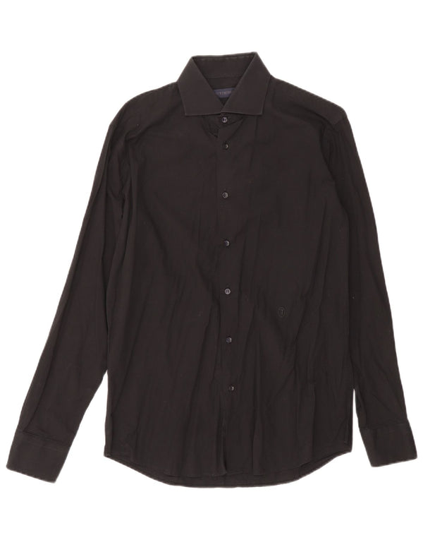 Trussardi Mens Shirt Size 39 15 1/2 Medium Black Cotton