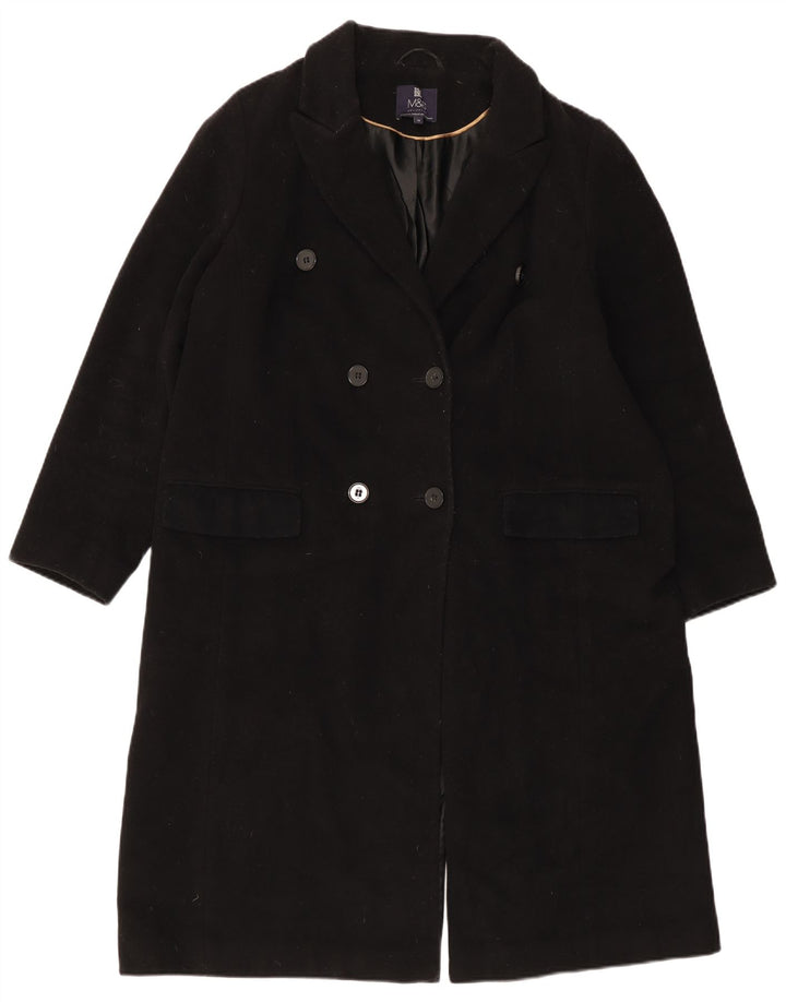 Marks & Spencer Womens Double Breasted Coat UK 18 XL Black Wool
