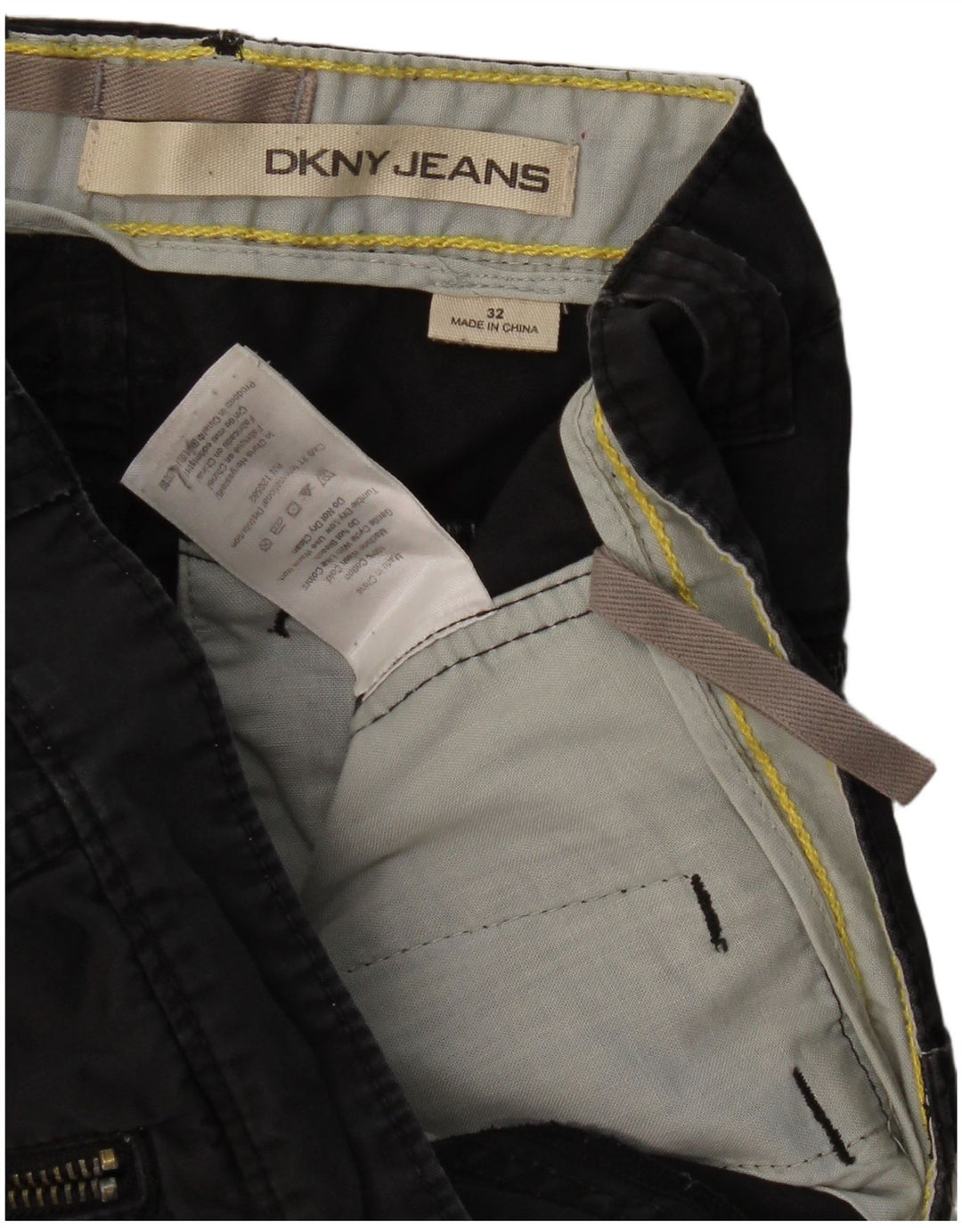 Dkny Mens Straight Cargo Trousers W32 L32 Black Cotton