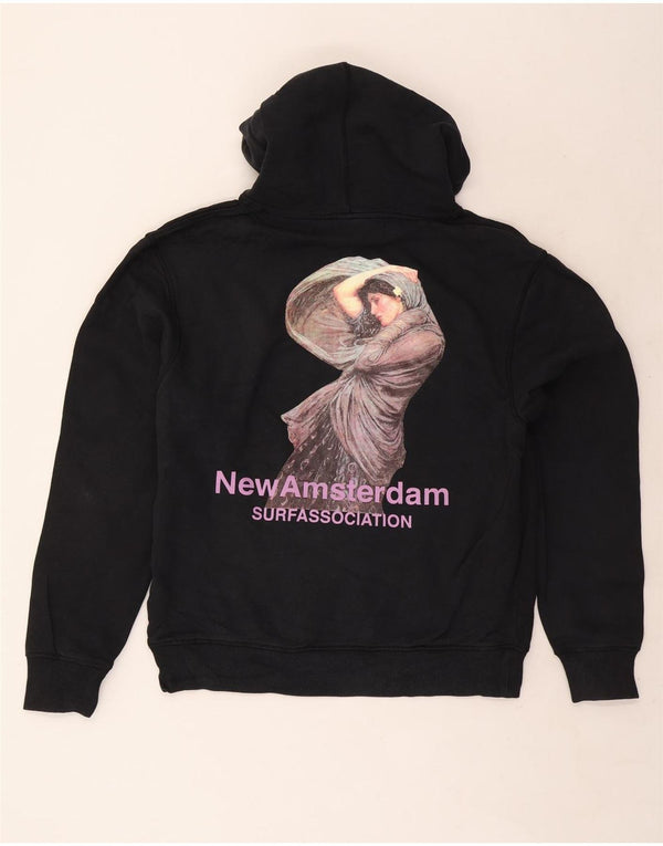 Vintage Mens Graphic Hoodie Jumper Medium Black Cotton