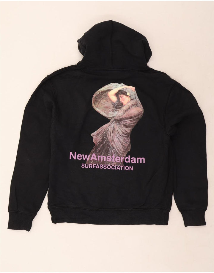 Vintage Mens Graphic Hoodie Jumper Medium Black Cotton