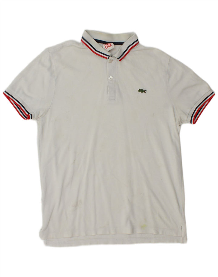 LACOSTE Mens Polo Shirt Size 4 Medium White Cotton
