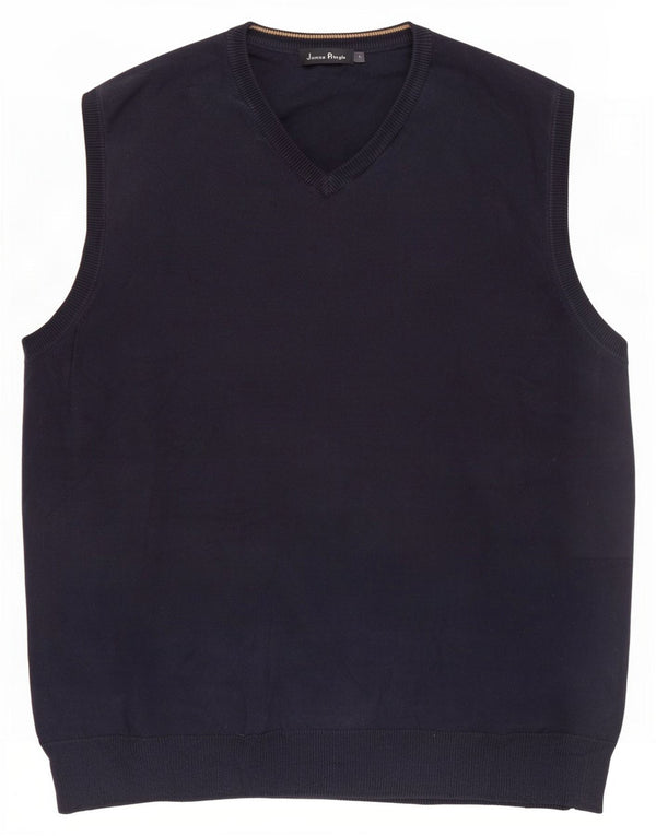 James Pringle Mens Vest Tank Top Large Navy Blue Cotton