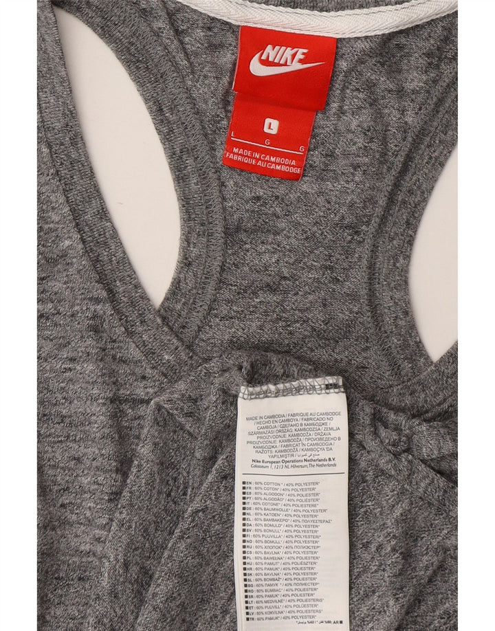 NIKE Womens Vest Top UK 14 Large Grey Flecked Cotton