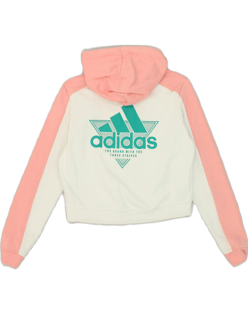 ADIDAS Womens Graphic Hoodie Jumper UK 12 Medium Pink Colourblock Cotton | Vintage Adidas | Thrift | Second-Hand Adidas | Used Clothing | Messina Hembry 