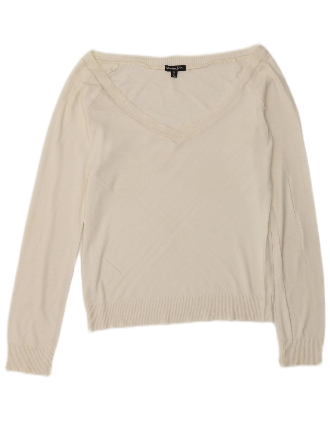 Massimo Dutti Womens Crop V-Neck Jumper Sweater UK 12 Medium Off White