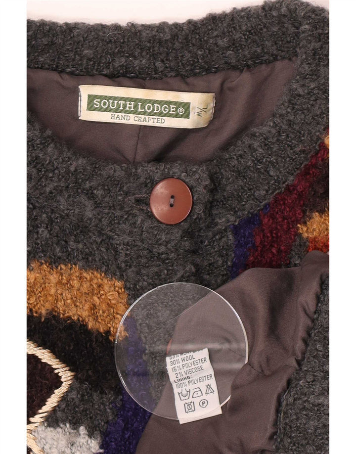 Vintage Womens Longline Cardigan Sweater UK 14 Medium Grey Patchwork