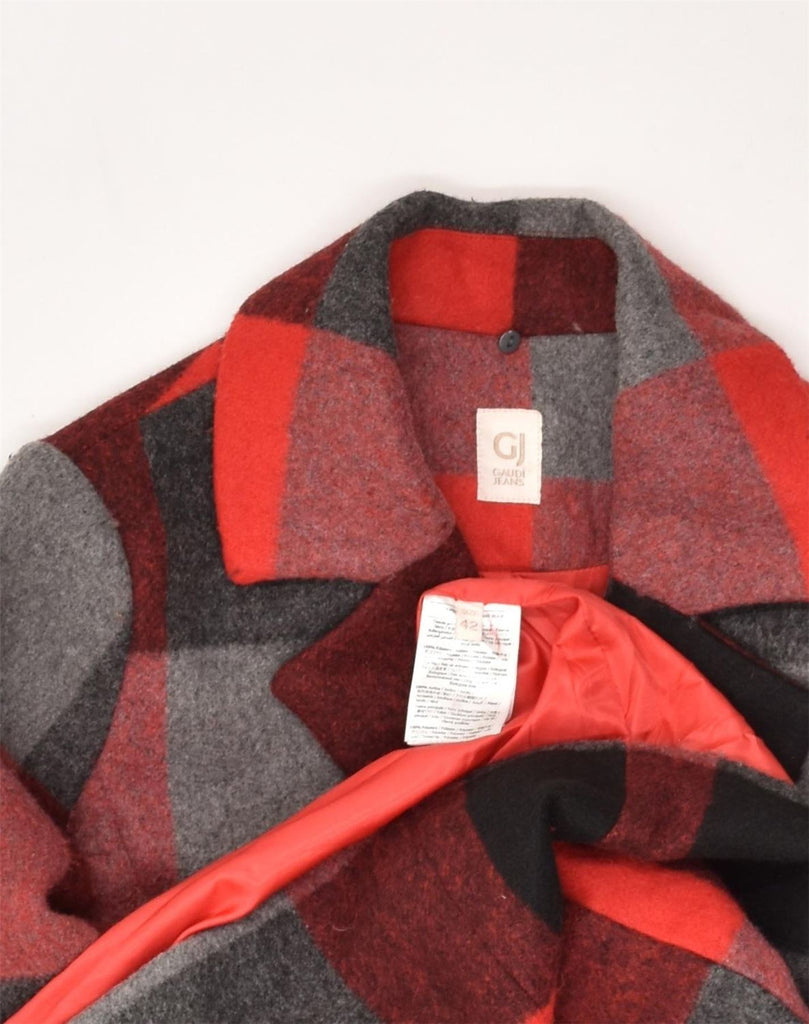 GAUDI Womens Double Breasted Overcoat IT 42 Medium Red Check Polyester | Vintage Gaudi | Thrift | Second-Hand Gaudi | Used Clothing | Messina Hembry 