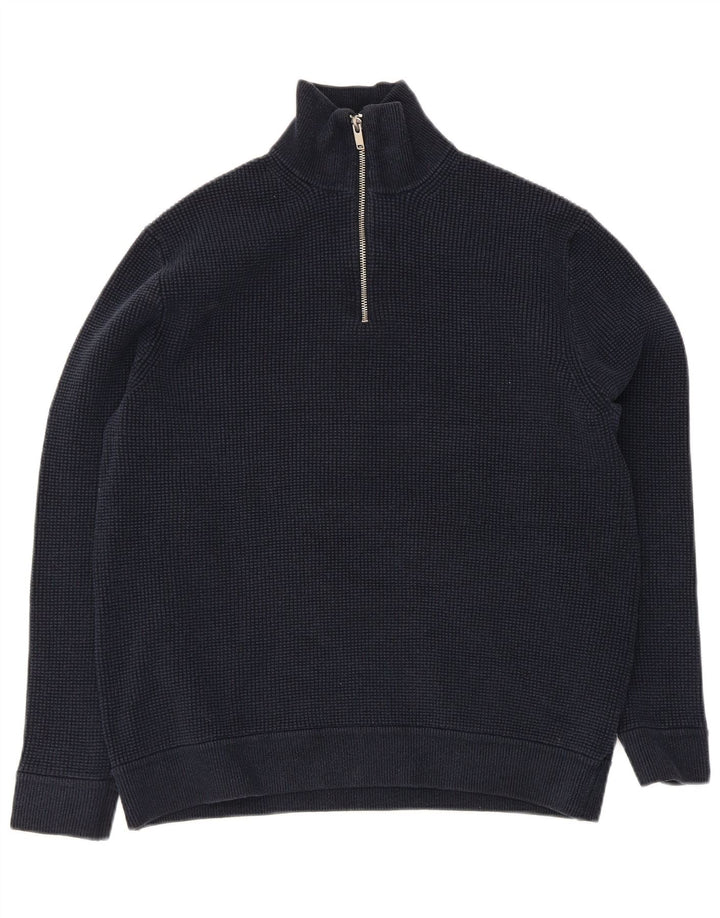 Marks & Spencer Mens Zip Neck Jumper Sweater XL Navy Blue Polyester