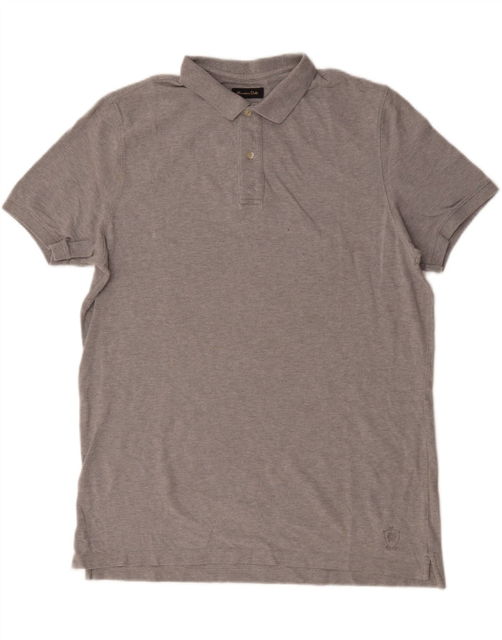 Massimo Dutti Mens Polo Shirt Large Grey Flecked Cotton