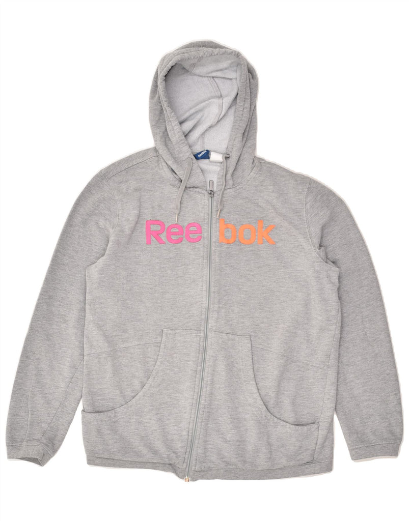 REEBOK Womens Graphic Zip Hoodie Sweater UK 20-22 XL Grey Cotton | Vintage Reebok | Thrift | Second-Hand Reebok | Used Clothing | Messina Hembry 