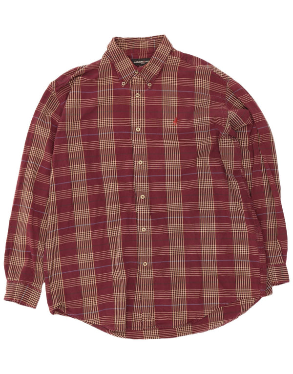 Marlboro Classics Mens Shirt 2XL Burgundy Check Cotton