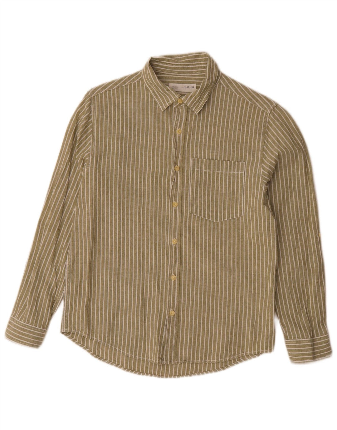 Zara Boys Shirt 11-12 Years Khaki Pinstripe Cotton