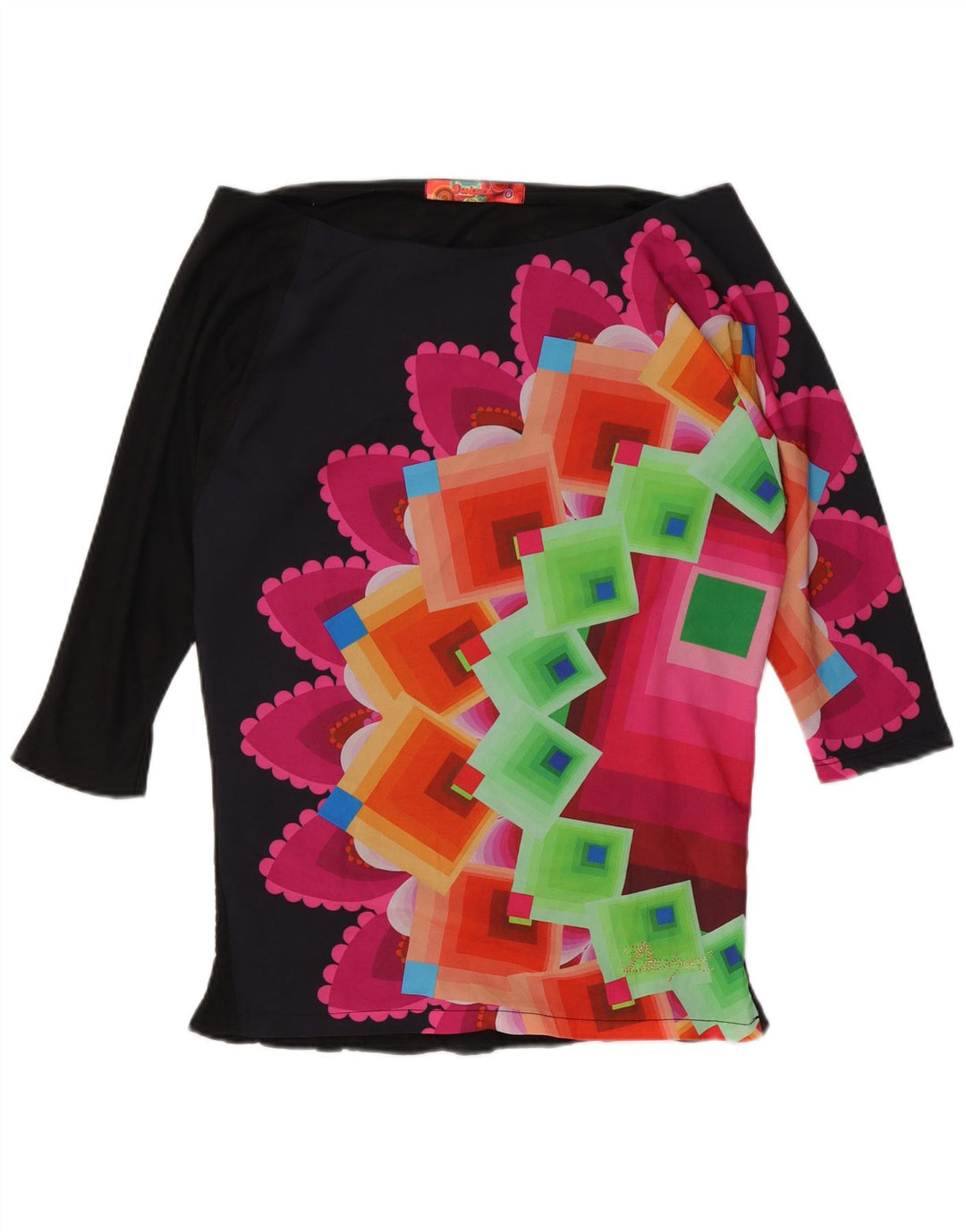 Desigual Womens Oversized Graphic Off Shoulder Top UK 10 Small Black