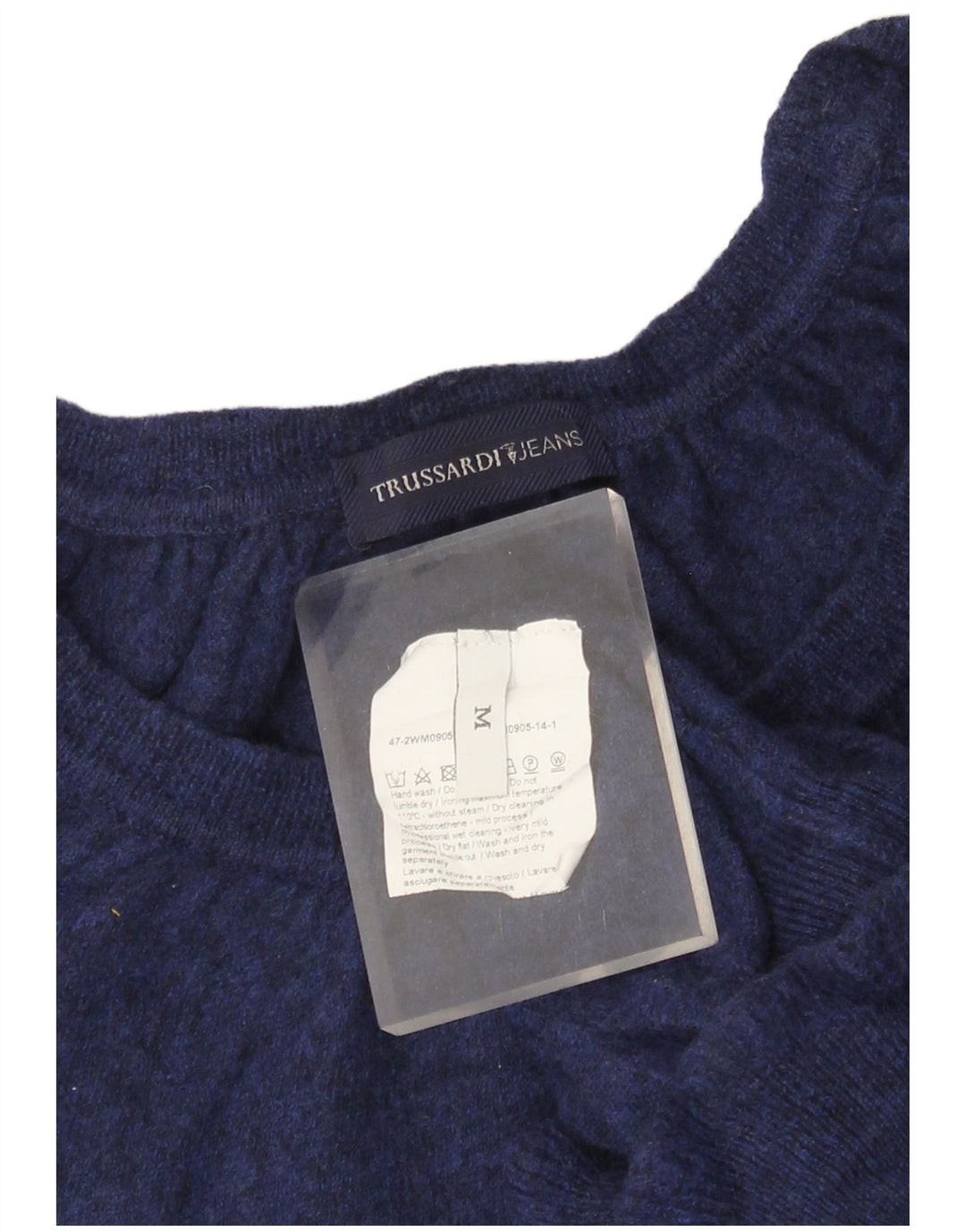 TRUSSARDI JEANS Womens Boat Neck Jumper Sweater UK 12 Medium Navy Blue