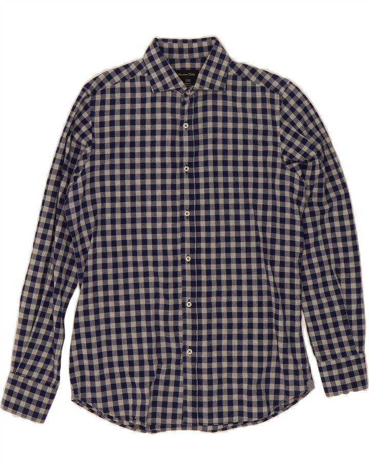 MASSIMO DUTTI Mens Slim Fit Shirt Medium Navy Blue Check Cotton Vintage Massimo Dutti and Second-Hand Massimo Dutti from Messina Hembry 