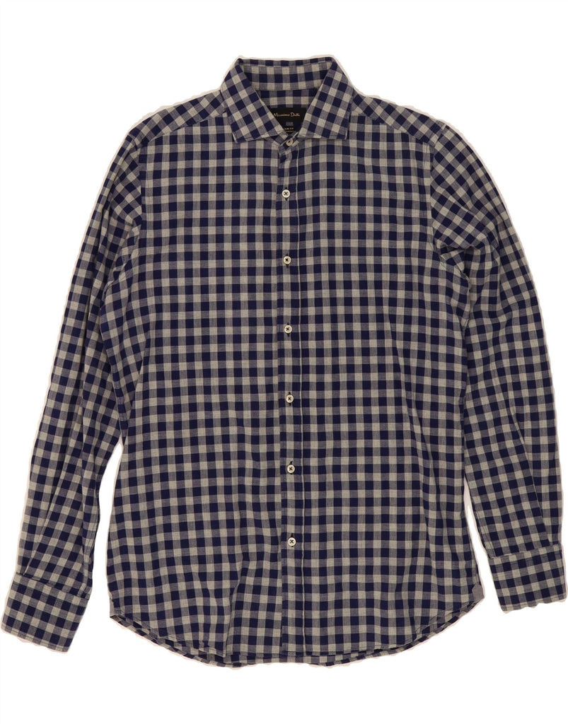 MASSIMO DUTTI Mens Slim Fit Shirt Medium Navy Blue Check Cotton Vintage Massimo Dutti and Second-Hand Massimo Dutti from Messina Hembry 