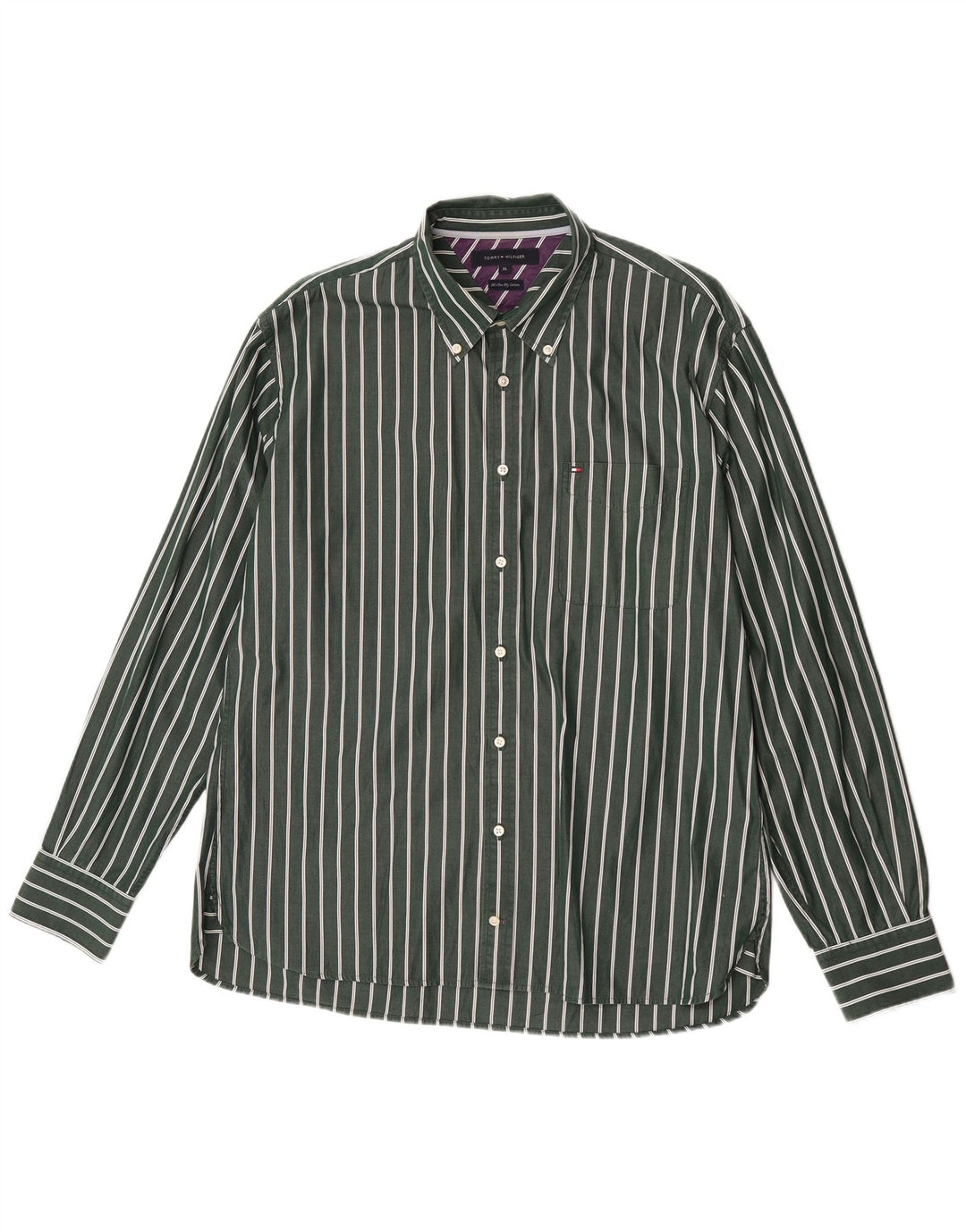 Tommy Hilfiger Mens Shirt XL Green Striped Cotton