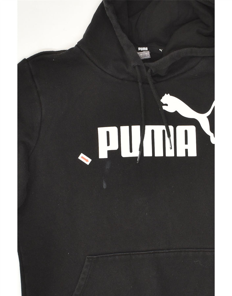PUMA Womens Graphic Hoodie Jumper UK 10 Small Black Cotton | Vintage Puma | Thrift | Second-Hand Puma | Used Clothing | Messina Hembry 