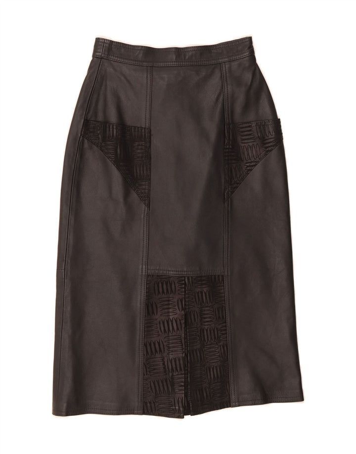 VINTAGE Womens Leather Skirt UK 12 Medium W26  Black Leather Vintage Vintage and Second-Hand Vintage from Messina Hembry 
