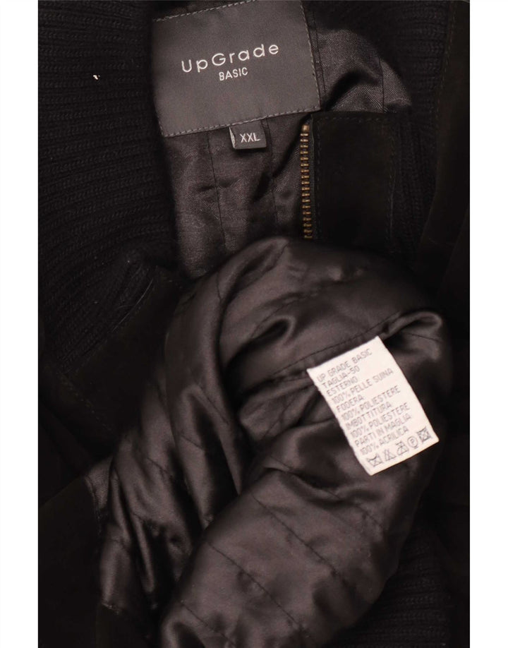 Vintage Mens Suede Bomber Jacket UK 44 2XL Black Leather