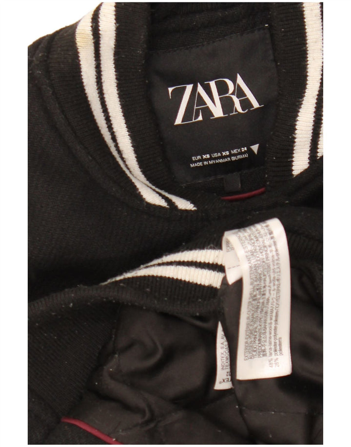 ZARA Womens Oversized Varsity Jacket UK 6 XS Black Colourblock Wool