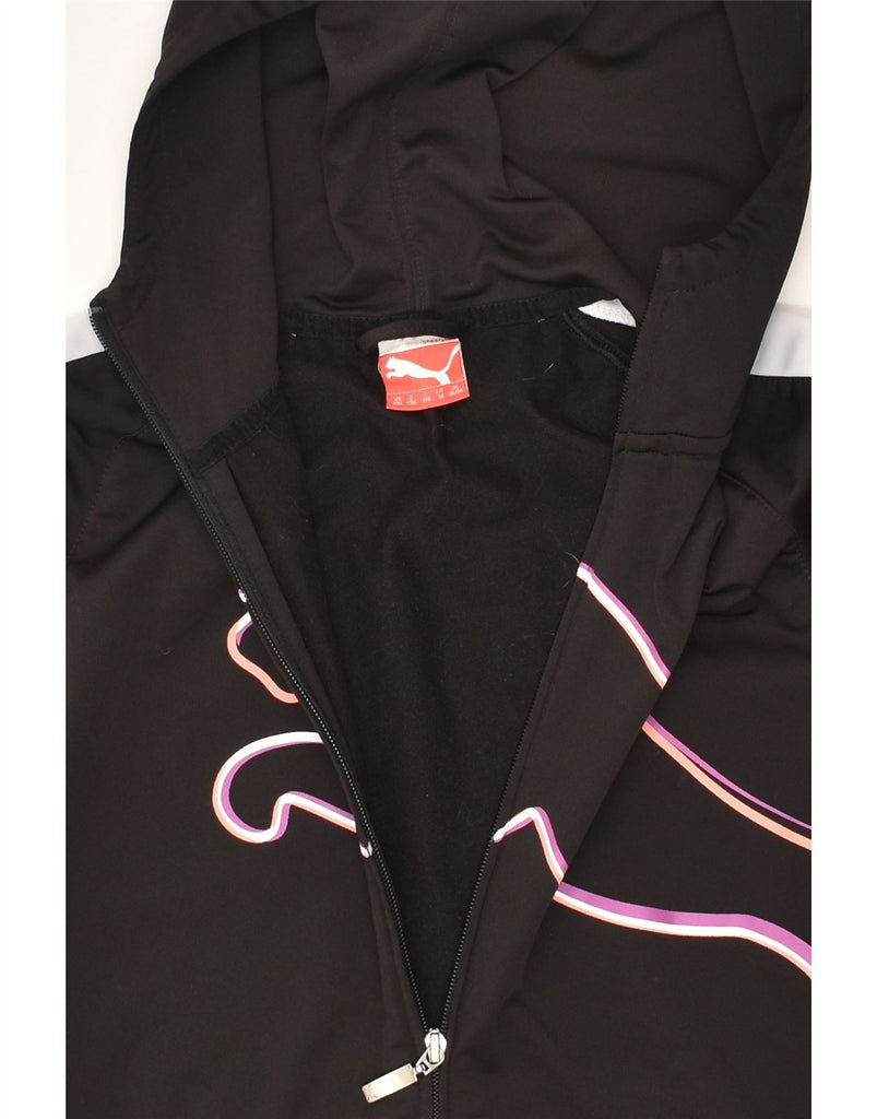 PUMA Girls Hooded Graphic Tracksuit Top Jacket 15-16 Years 2XL Black | Vintage Puma | Thrift | Second-Hand Puma | Used Clothing | Messina Hembry 