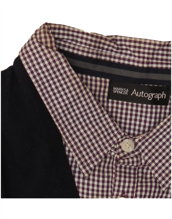 Marks & Spencer Mens Autograph V-Neck Jumper Sweater Large Navy Blue Cotton