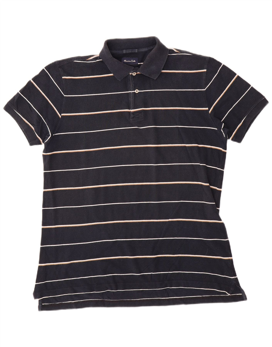 Massimo Dutti Mens Polo Shirt Large Navy Blue Striped