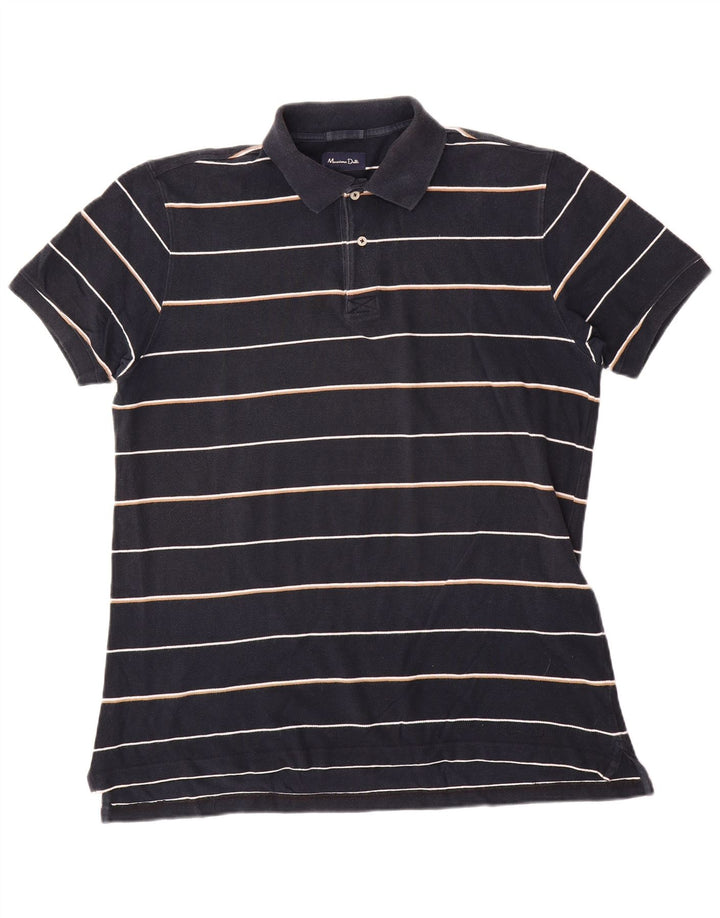 Massimo Dutti Mens Polo Shirt Large Navy Blue Striped