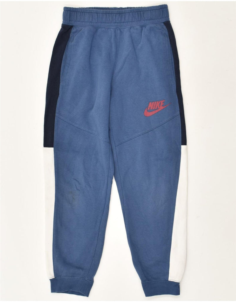 NIKE Boys Tracksuit Trousers Joggers 10-11 Years Medium Blue Colourblock | Vintage Nike | Thrift | Second-Hand Nike | Used Clothing | Messina Hembry 