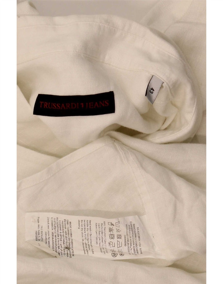 Trussardi Mens Shirt Size 43 Large White Linen