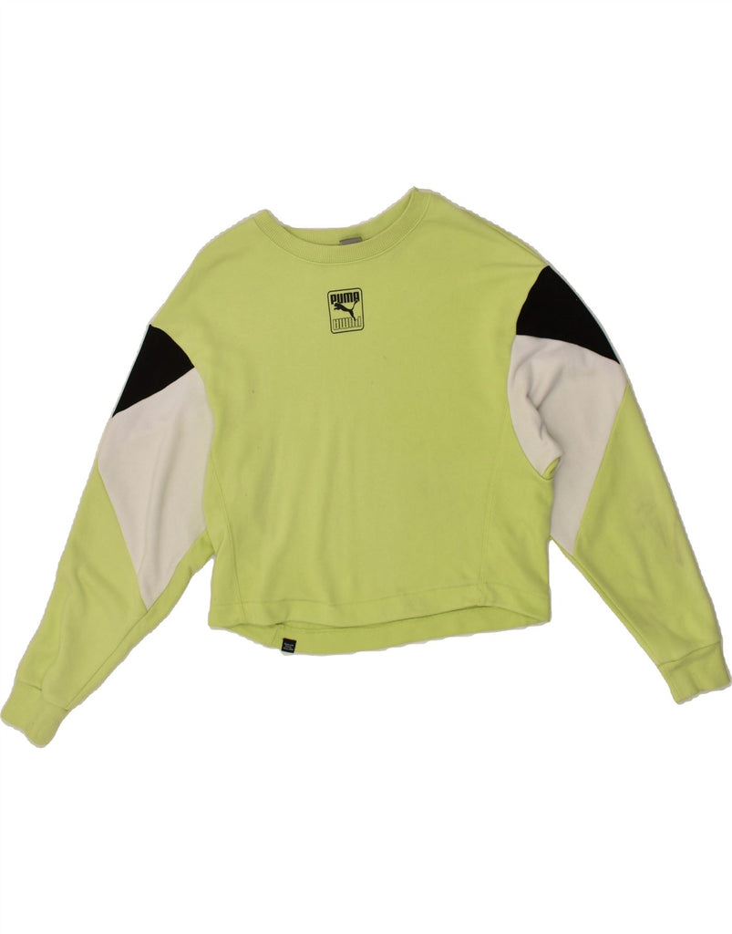 PUMA Womens Oversized Crop Sweatshirt Jumper UK 6 XS Green Colourblock | Vintage Puma | Thrift | Second-Hand Puma | Used Clothing | Messina Hembry 