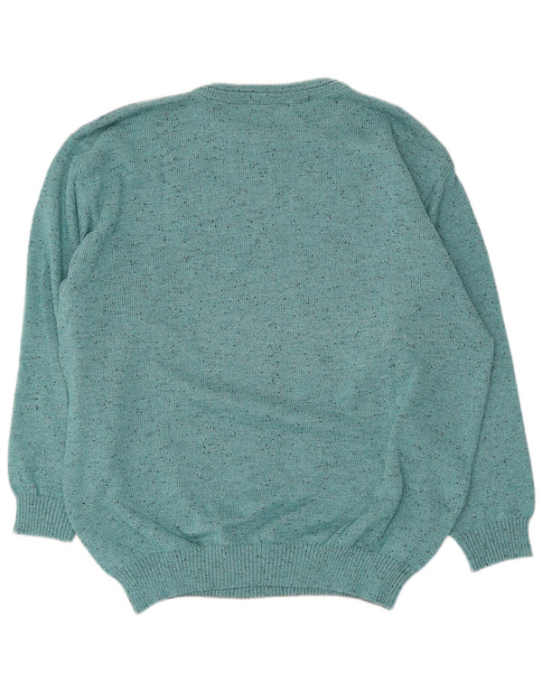 Marc Rene Mens Crew Neck Jumper Sweater UK 46 XL Turquoise Geometric Cotton